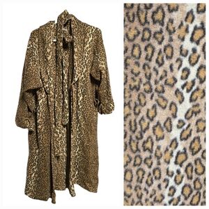 Leopard Print Cozy Fleece Bathrobe Cozycore Long Belted Lounge Self-care Winter